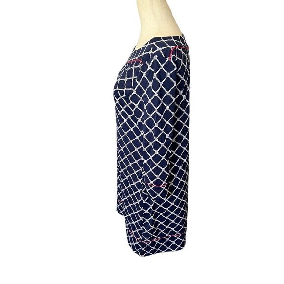Lands End Navy + White Trellis Design Stretchy Long Sleeve Dress Small - Picture 3 of 5